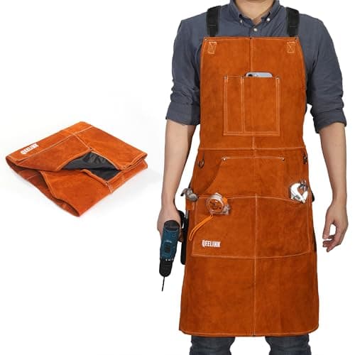 QeeLink Leather Work Apron with Tool Pockets