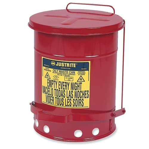 Justrite 09100 Galvanized Steel Oily Waste Safety Can, 6 Gallon